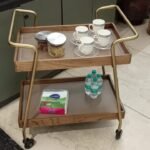 Modern Wooden Bar Trolley with Metal Frame